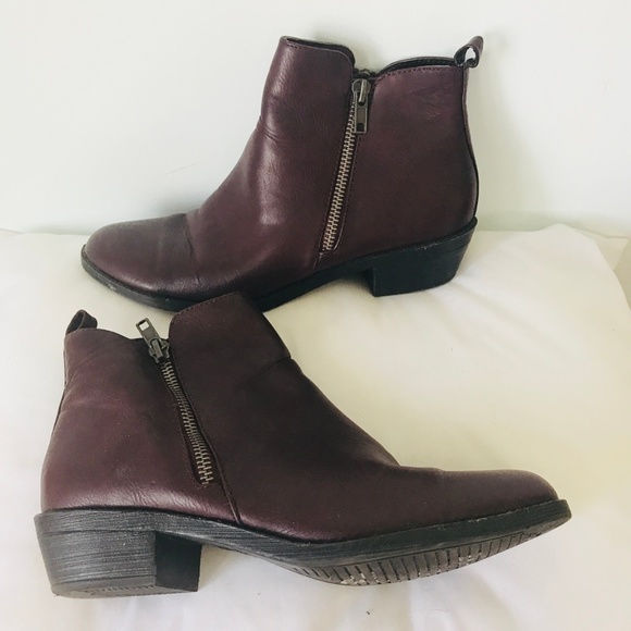 Shoes - Oxblood Block Heel Booties with Side Zipper